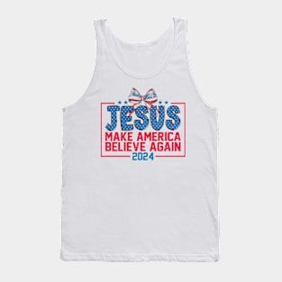 Jesus Make America Believe Again Coquette Independence Day Tank Top